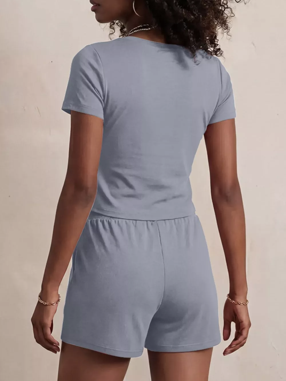 Solid Color Short Sleeve Tee and Shorts Set, image 22