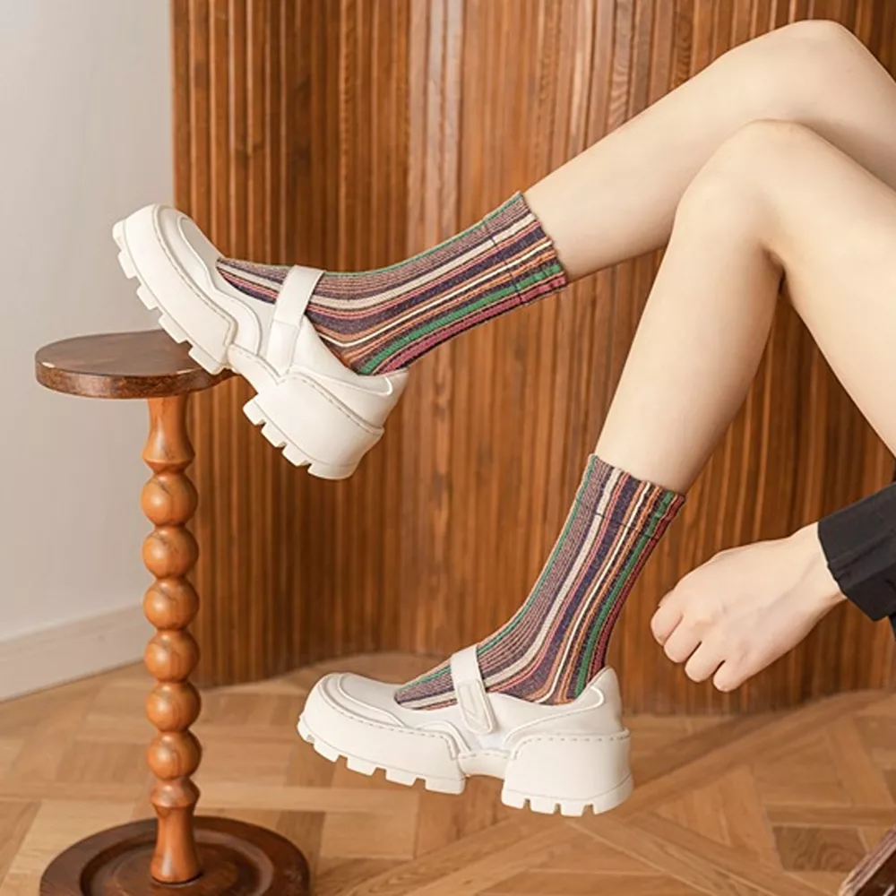 Multi-Color Striped Cotton Crew Socks, image 11