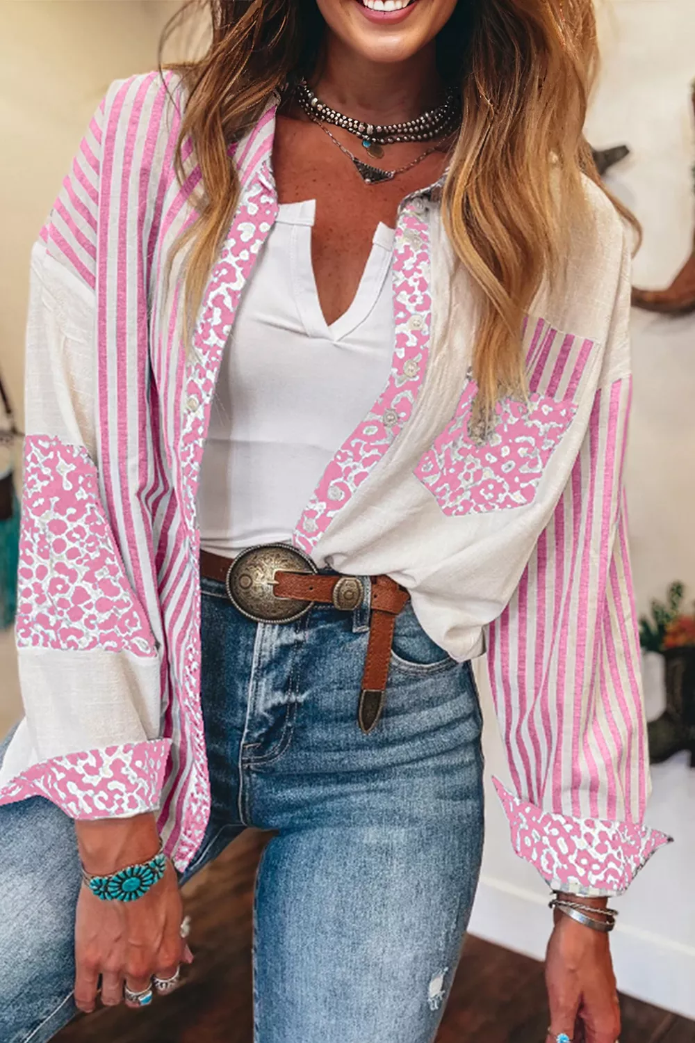Leopard Striped Western Casual Shirt, image 2