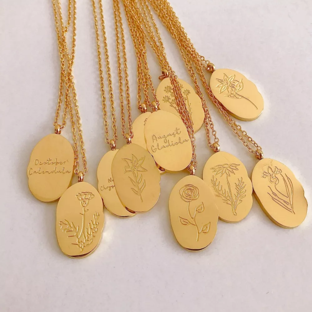 18K Gold-Plated Engraved Pendant Necklace, image 4