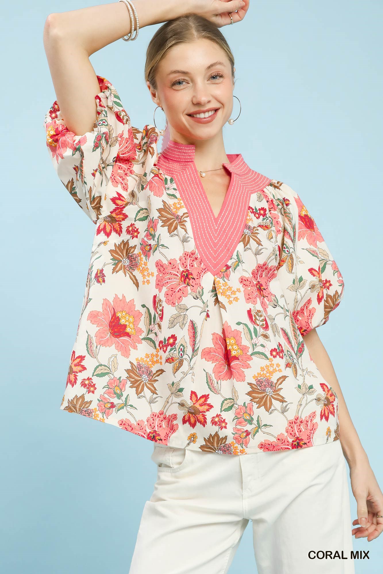 Mix Floral Puff Sleeve Blouse