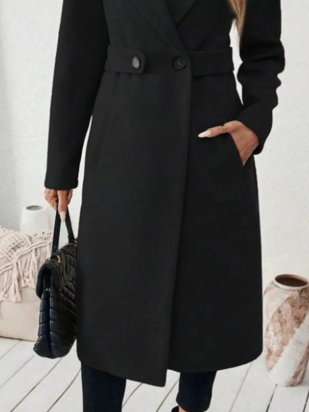Full Size Elegant Lapel Collar Belted Coat with Pockets Plus Size, image 7