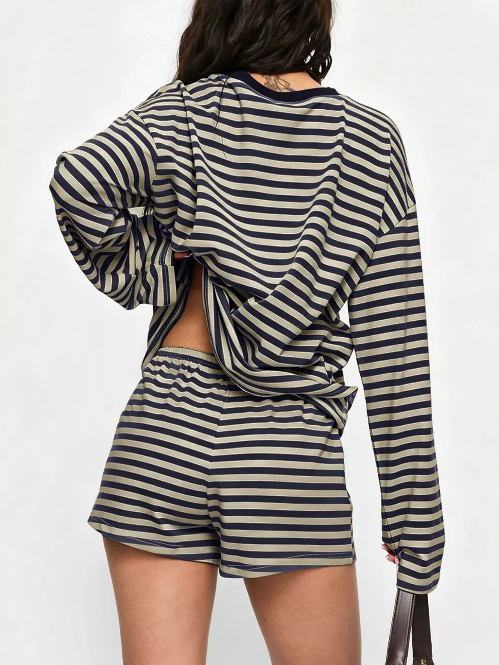 Striped Long-Sleeve Top and Shorts Set, image 3