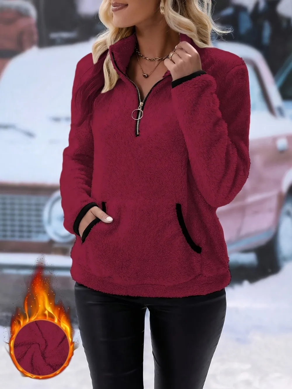 Half Zip Long Sleeve Furry Sweatshirt, image 33