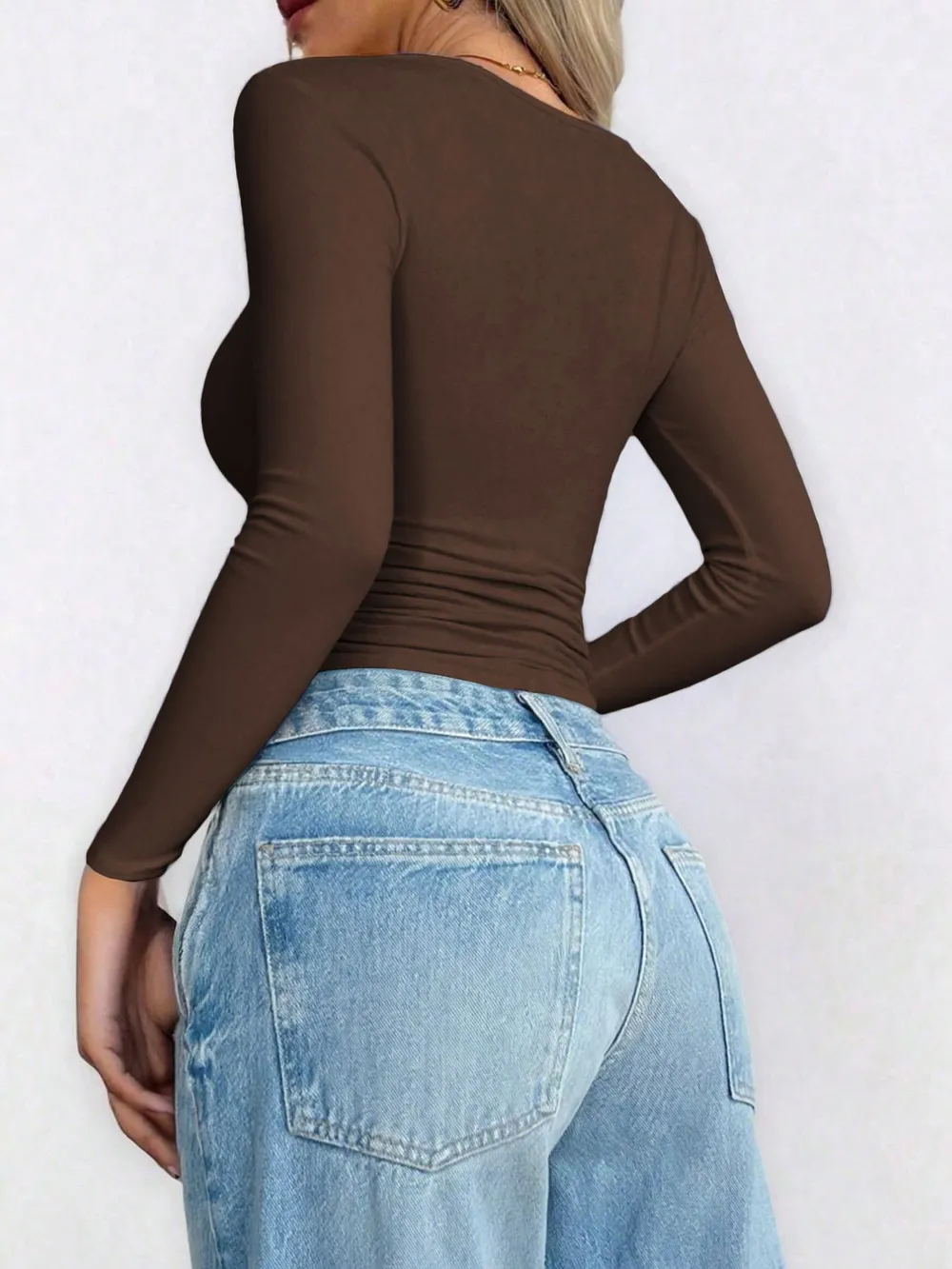 Scoop Neck Long Sleeve Fitted T-Shirt, image 5
