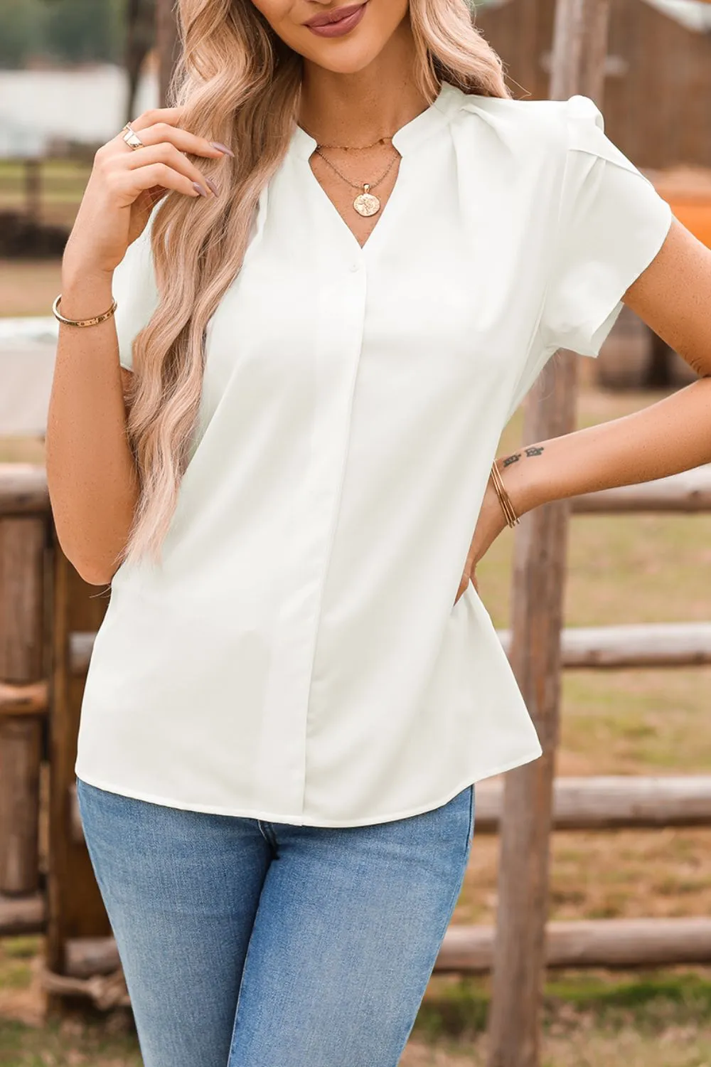 Short Sleeve Notched Blouse, image 10
