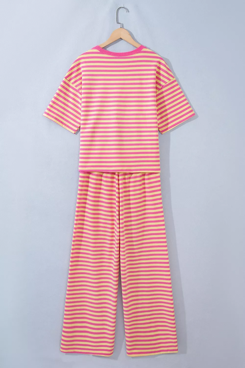 Stripe Colorblock Trim Crew Neck Loose Tee Drawstring Elastic Waist 2pcs Pant Set, image 13
