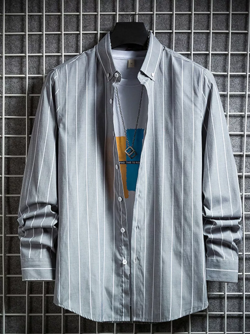 Men's Plus Size Casual Striped Long Sleeve Shirt, image 2