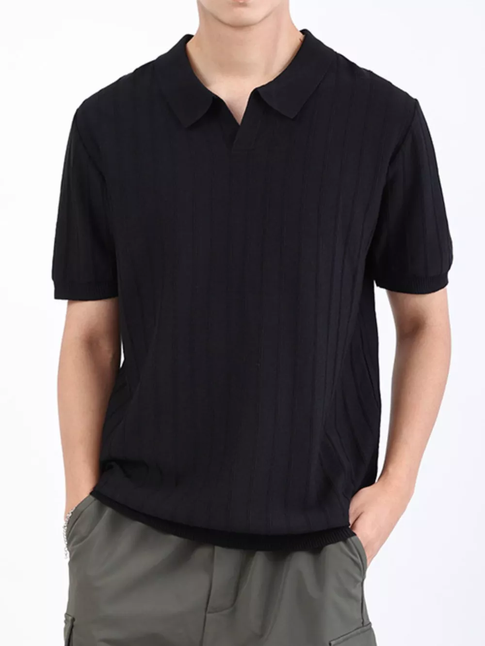 Men's Plus Size Striped Knitted Polo