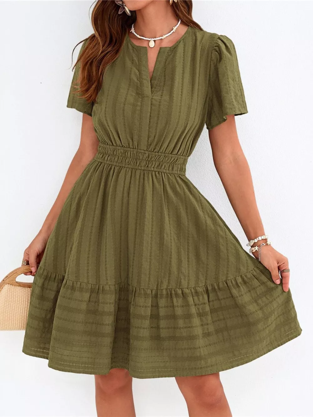 Short Sleeve Smocked Waist Tiered Dress, image 12