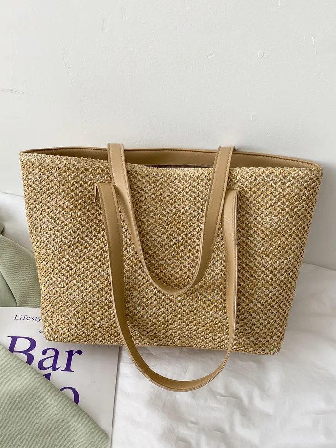Solid Color Woven Tote Bag, image 3