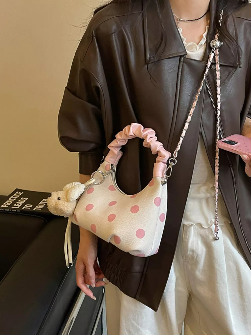 Polka Dot Ruched Handle Crossbody Bag, image 5