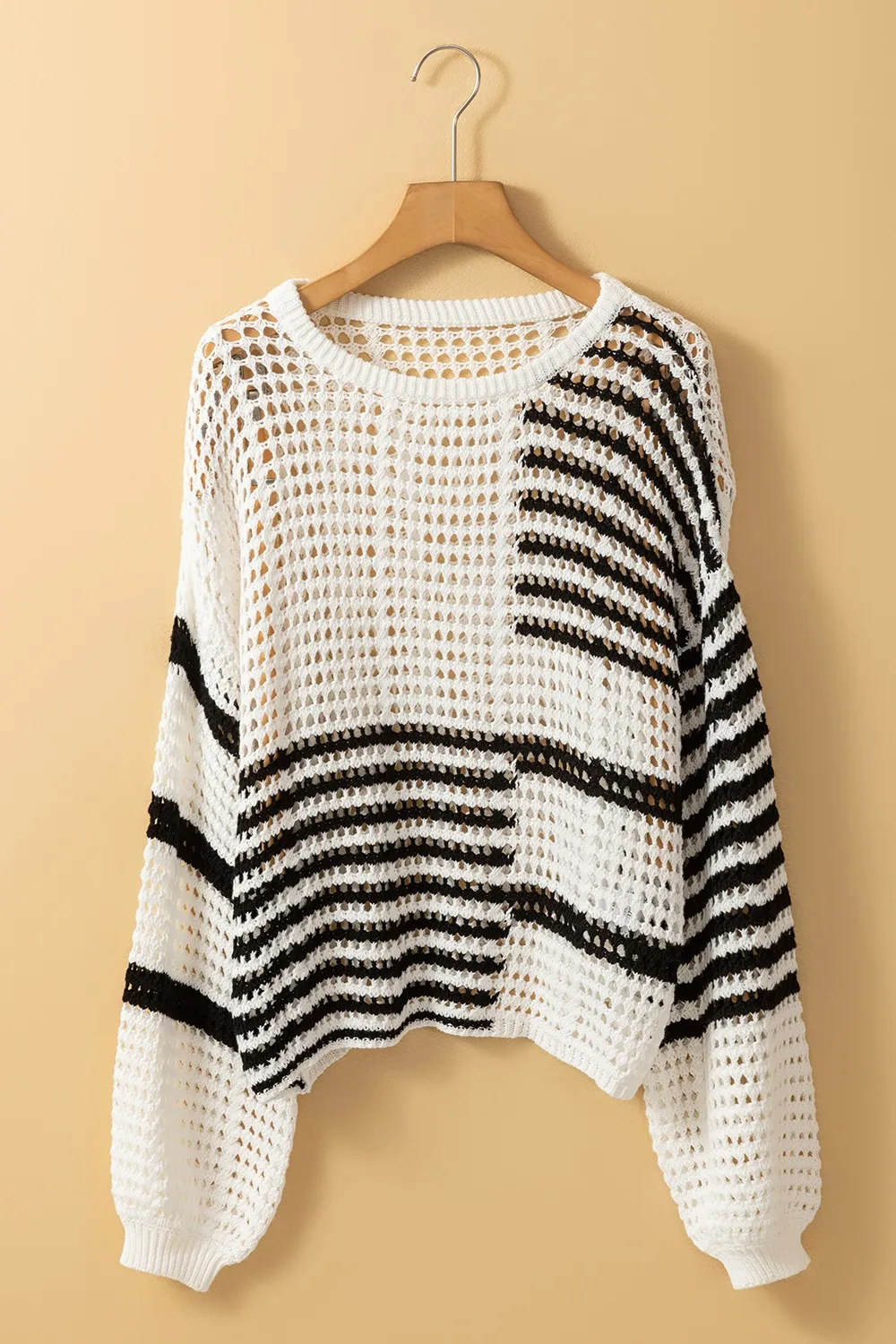 Contrast Striped Crochet Long Sleeve Knit Cover Up, image 3