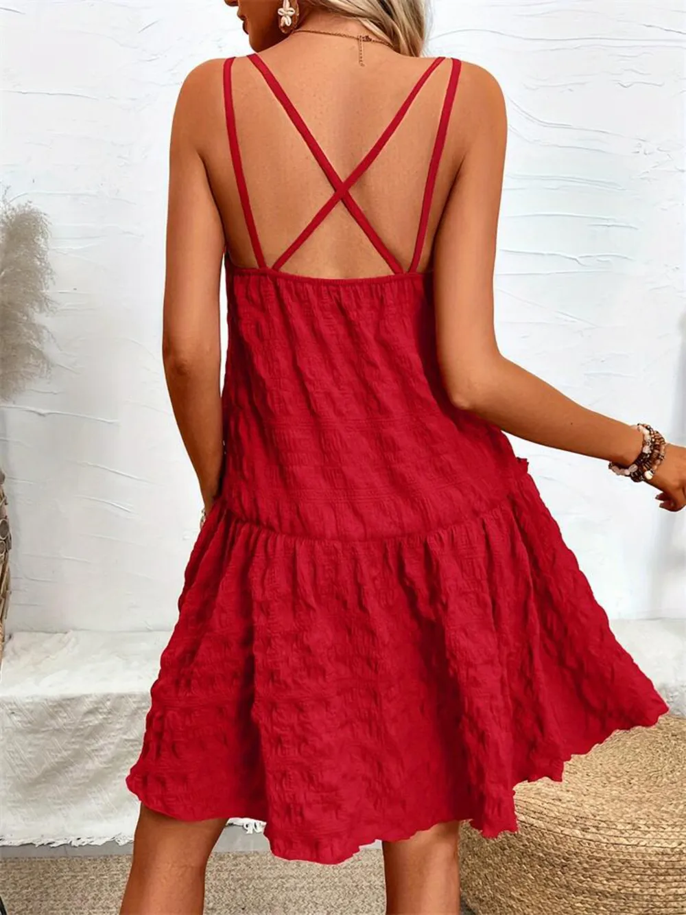 Crisscross Double Spaghetti Straps Tiered Cami Dress, image 2