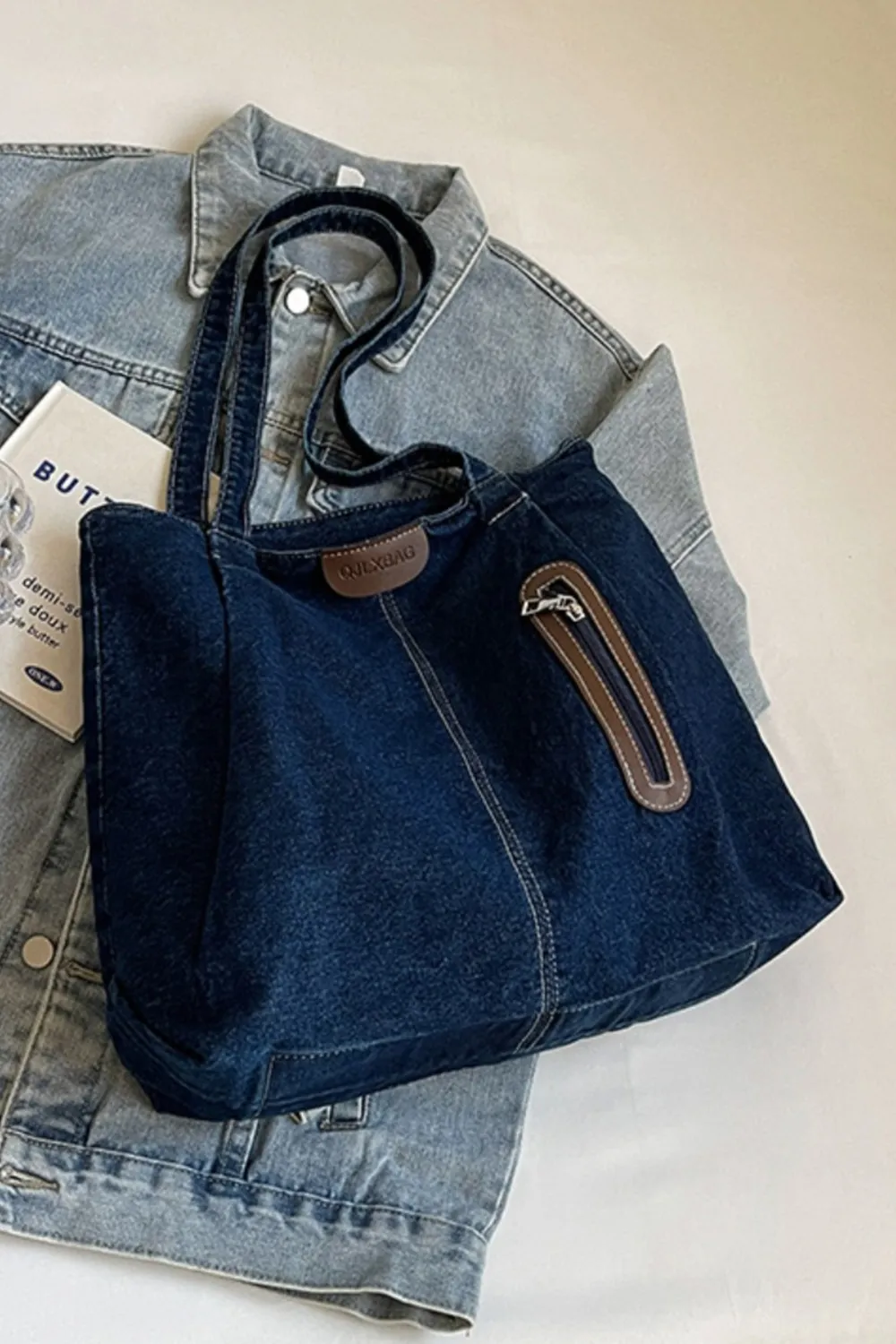 Medium Denim Tote Bag, image 8