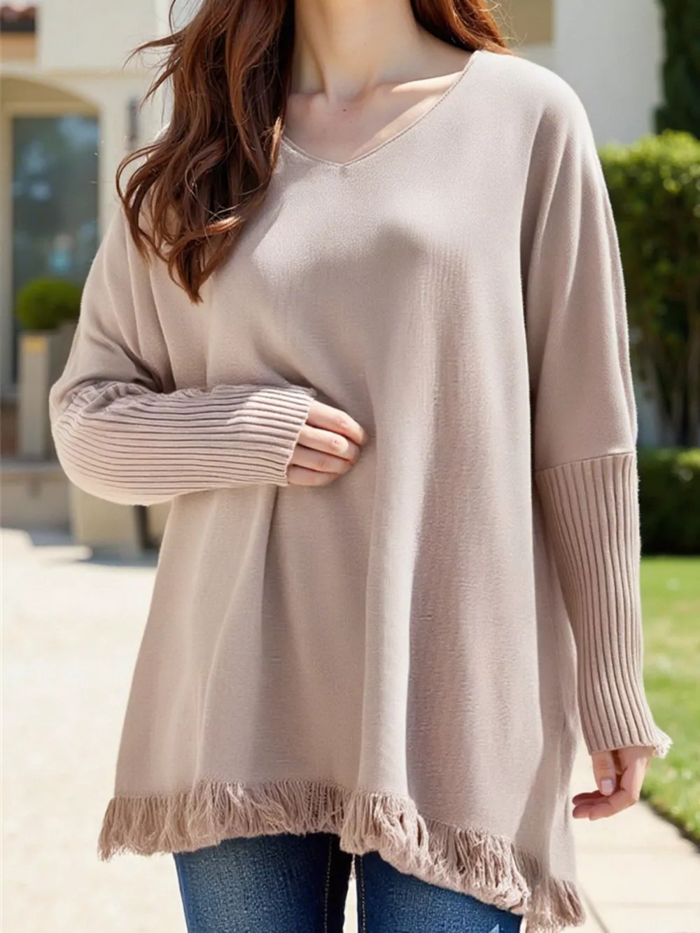 Raw Hem V-Neck Sweater, image 6