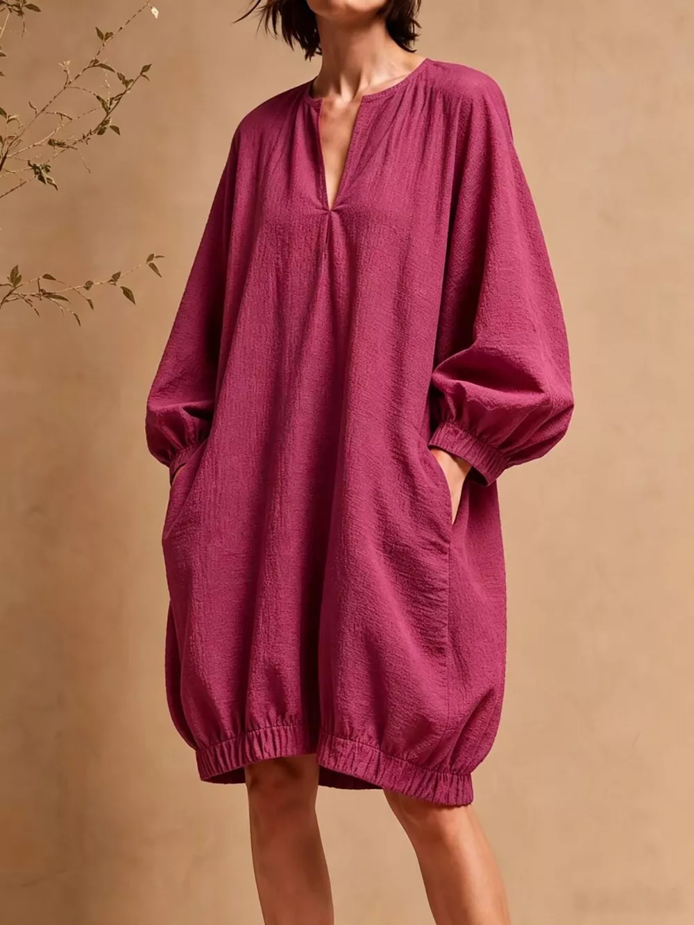 Casual Loose-Fit Balloon Sleeve Mini Dress with Pockets, image 13