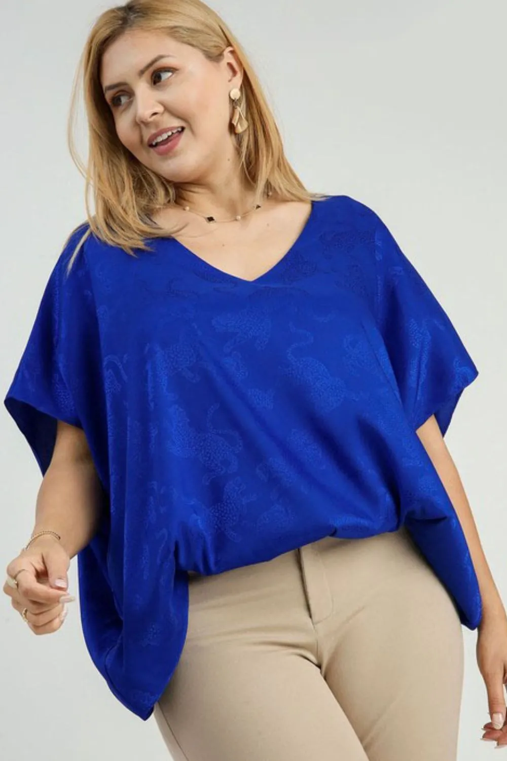 Full Size Satin Animal Print Jacquard Top Plus Size, image 2
