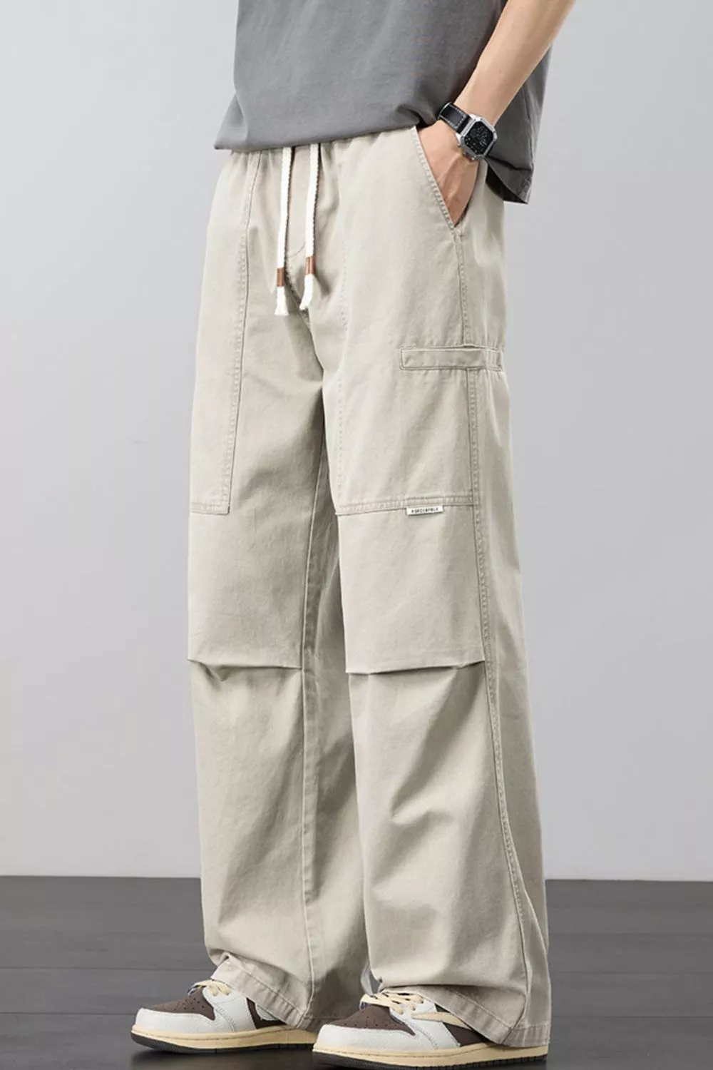 Men's Plus Size Loose Fit Cargo Pants with Drawstring, image 2
