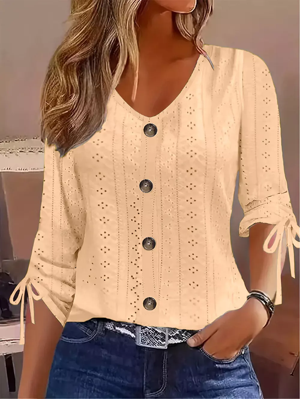 Eyelet Tie-Sleeve Detail Top, image 10