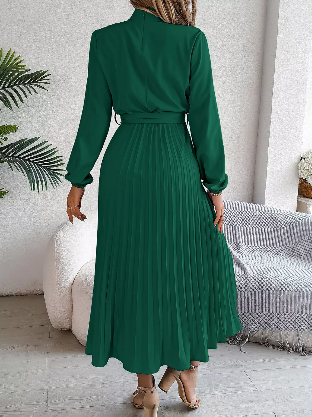 Mock Neck Pleated Midi Dress, image 6