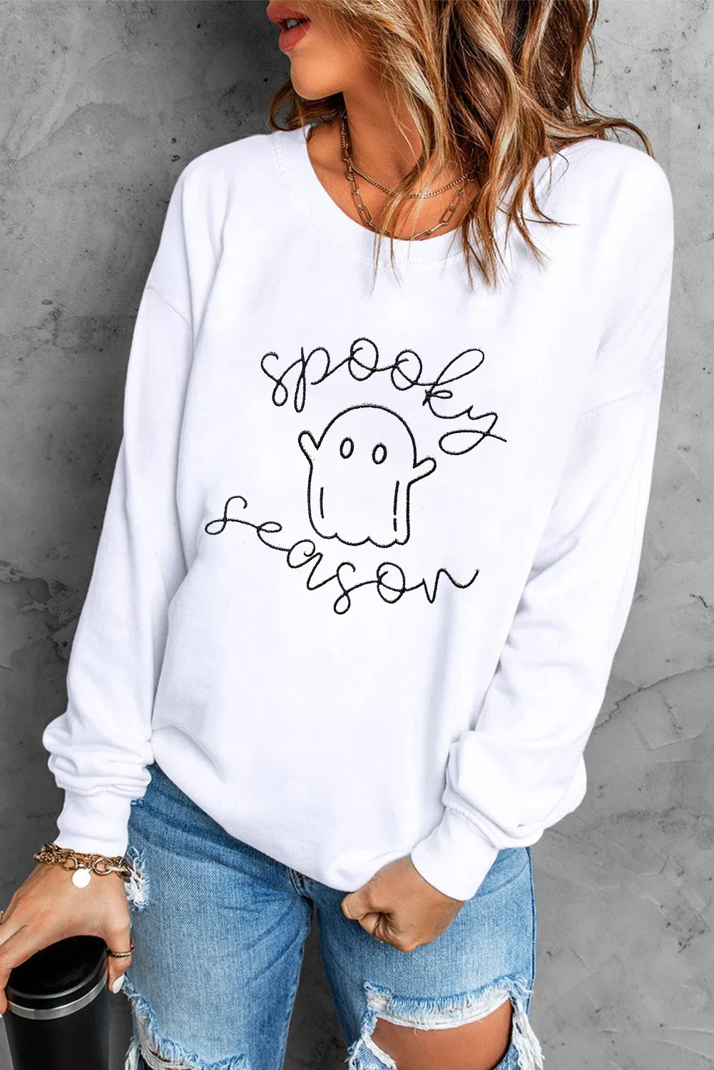 Ghost Graphic Long Sleeve Dropped Shoulder Sweatshirt, image 2