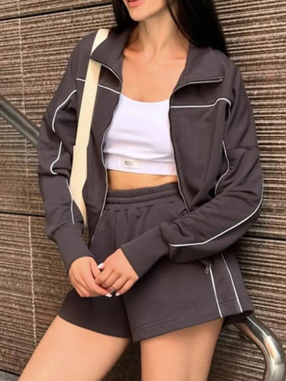 Zip Up Long Sleeve Top and Shorts Set, image 14
