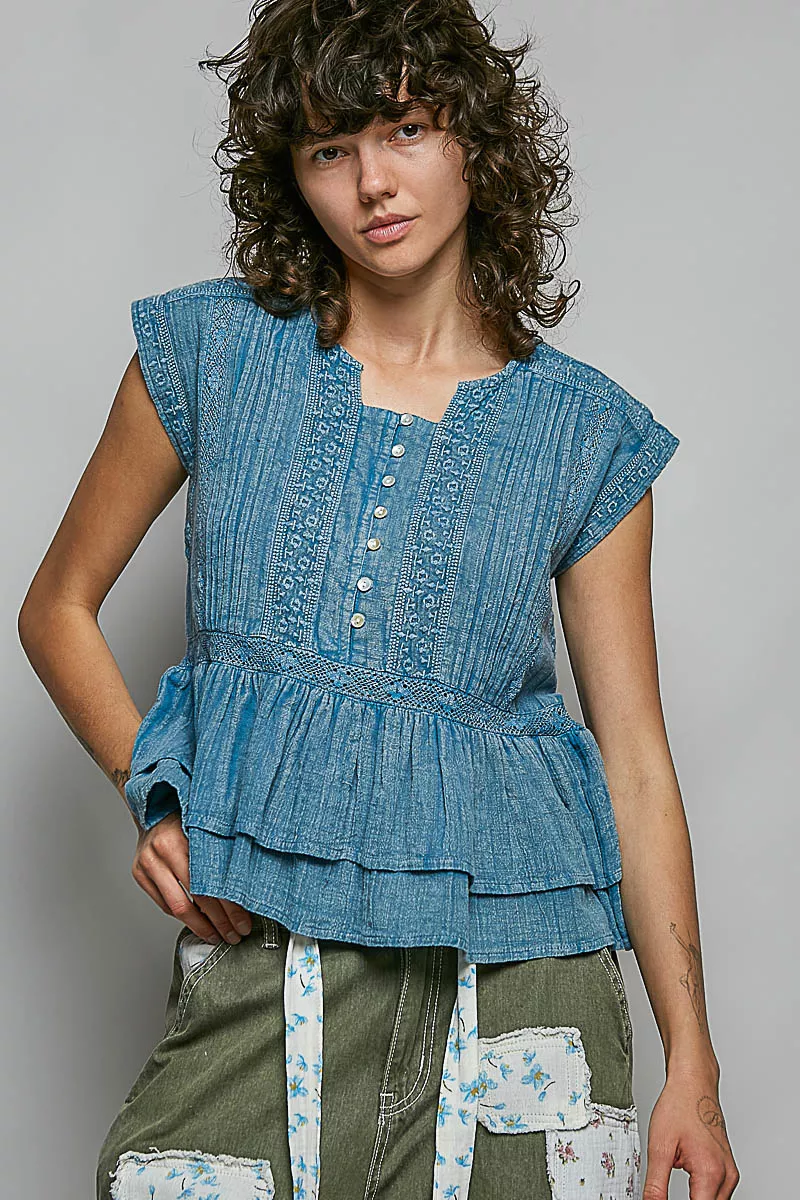 POL Eyelet Embroidery Pintuck Sleeveless Blouse, image 2