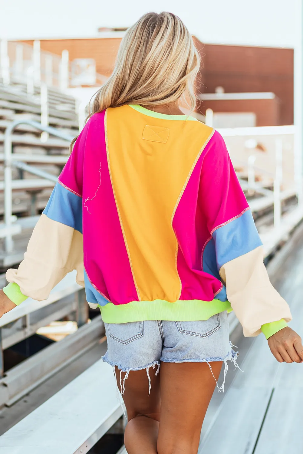 Color Block Round Neck Long Sleeve Top, image 6