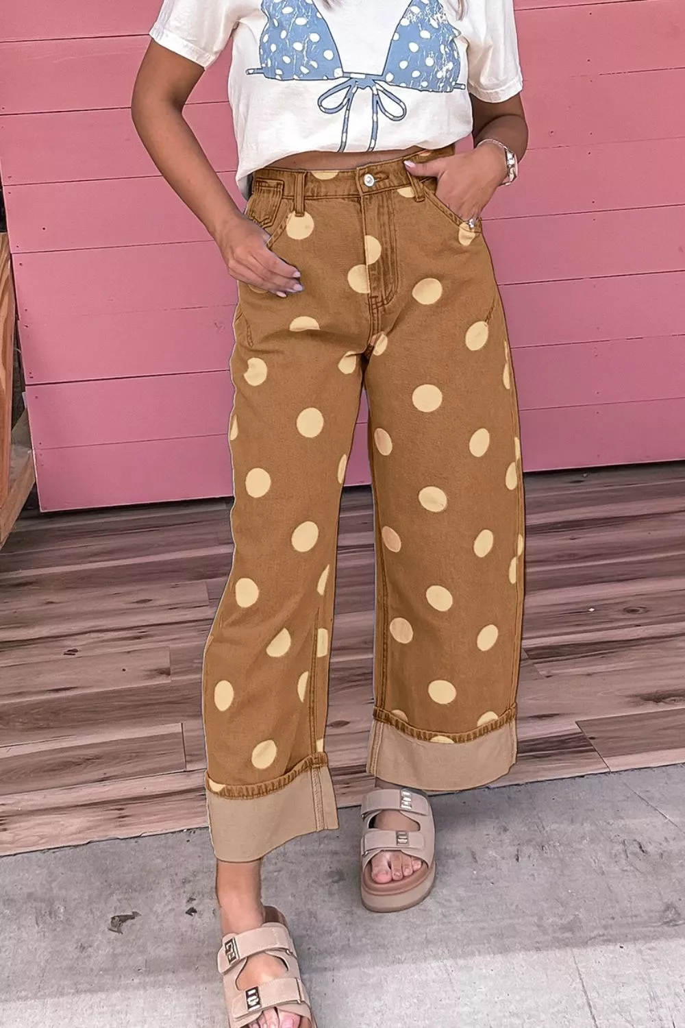 Polka Dot Wide Leg Jeans, image 4