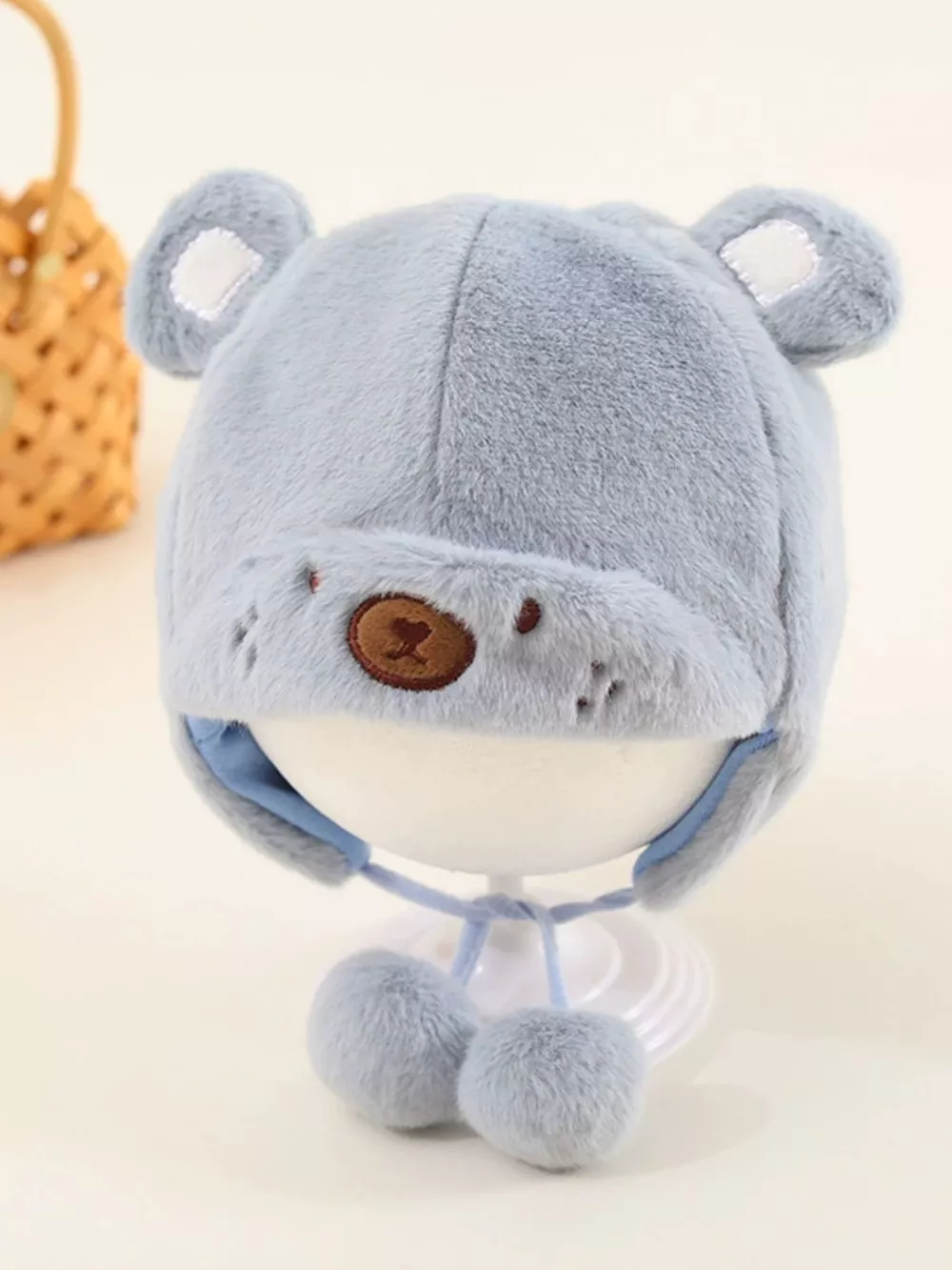 Children's Cute Bear Ear Plush Hat, image 5