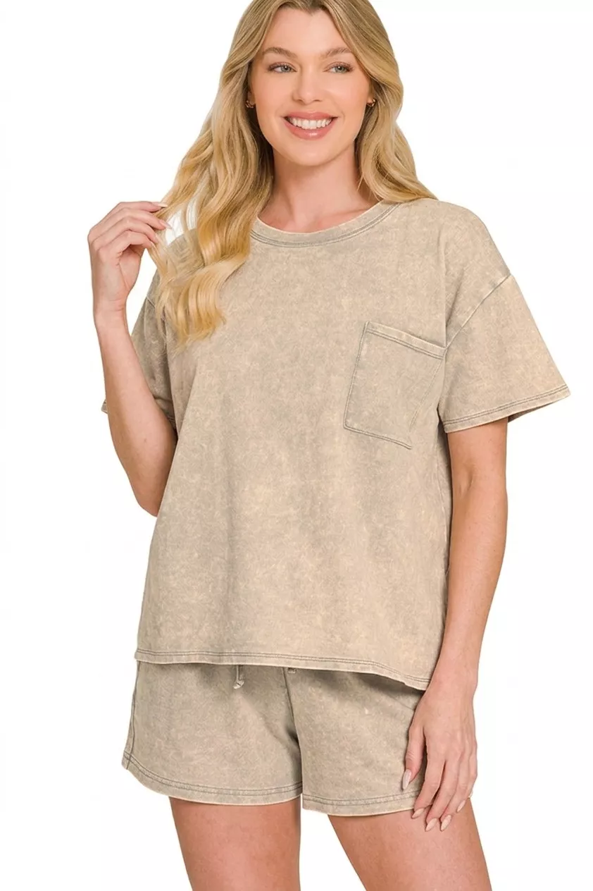 French Terry Acid Washed Relaxed Top & Short Set, image 2