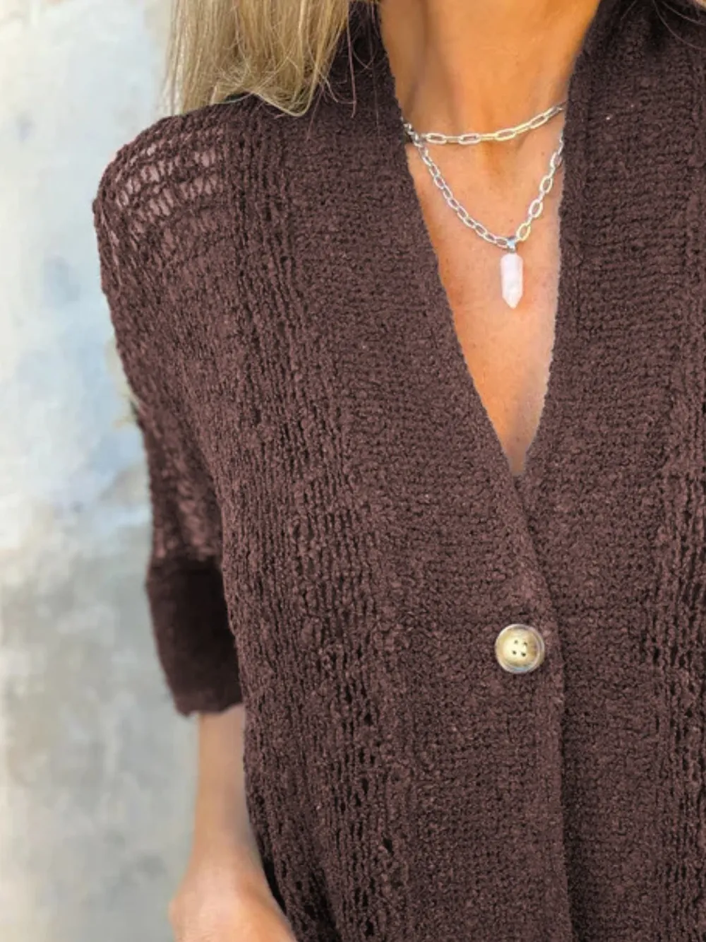 Full Size One Button Half Sleeve Cardigan Plus Size, image 2