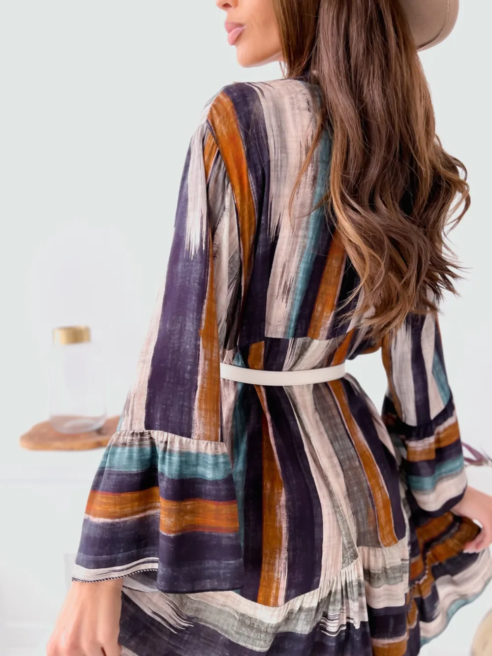 Buttoned Striped Long Sleeve Mini Dress, image 5