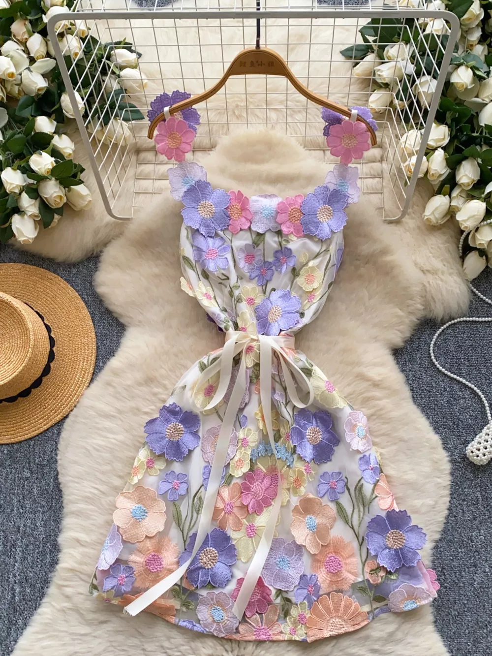 Floral Tie Waist Mini Dress, image 3