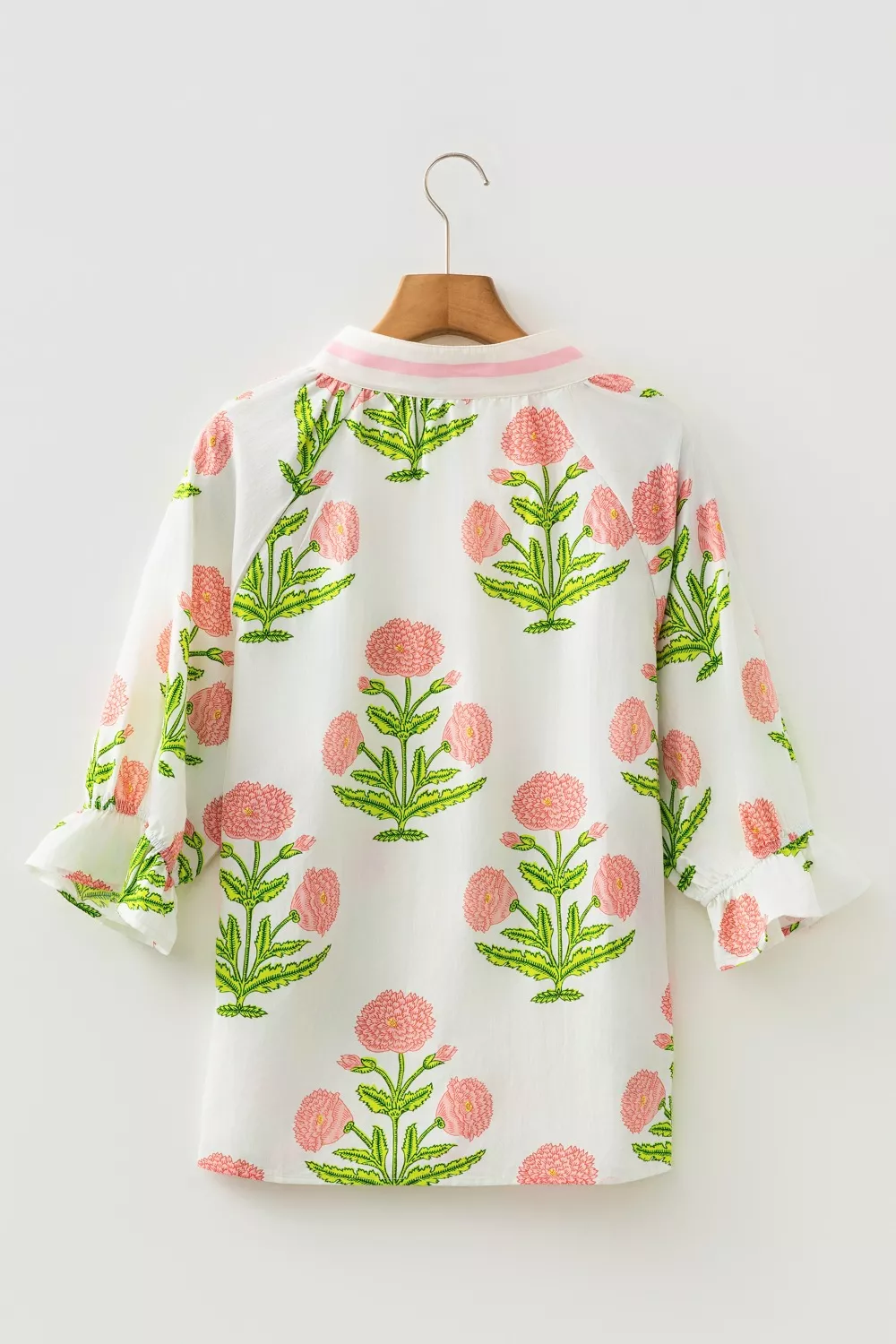 Floral Print Notched Ruffled Sleeve Blouse, image 6