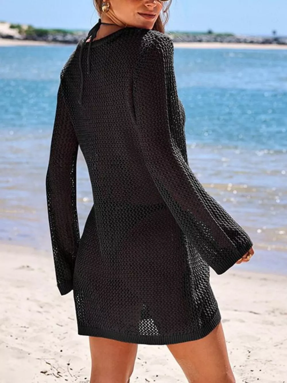 Long Sleeve Crochet Knit Cover Up Dress, image 12