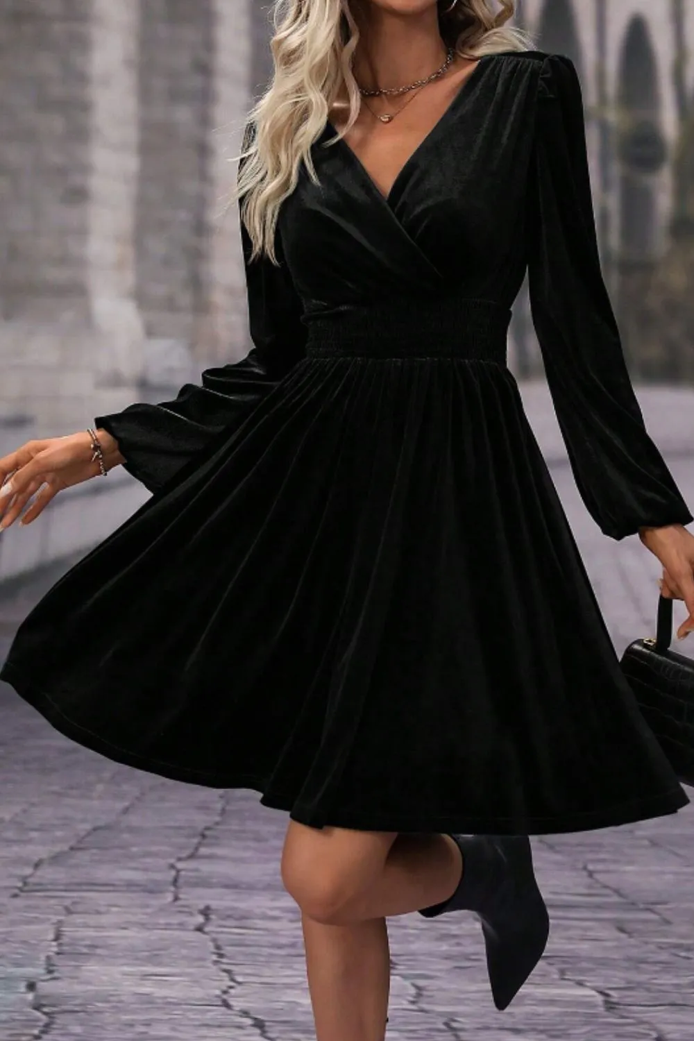 Surplice Long Sleeve Velvet Dress, image 10