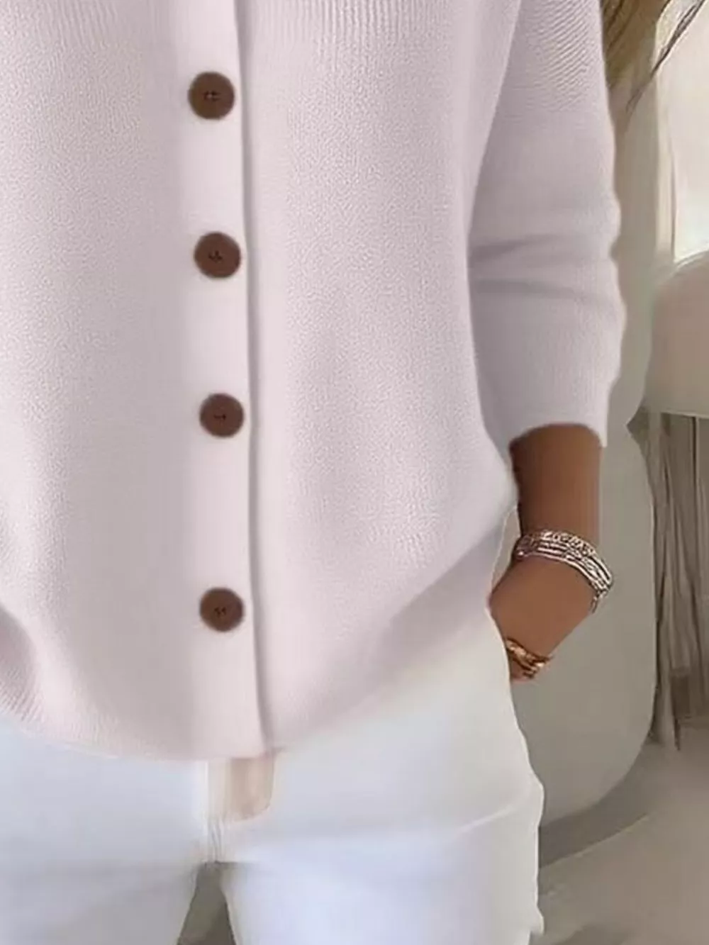 Full Size Button-Down Knit Cardigan Plus Size, image 4