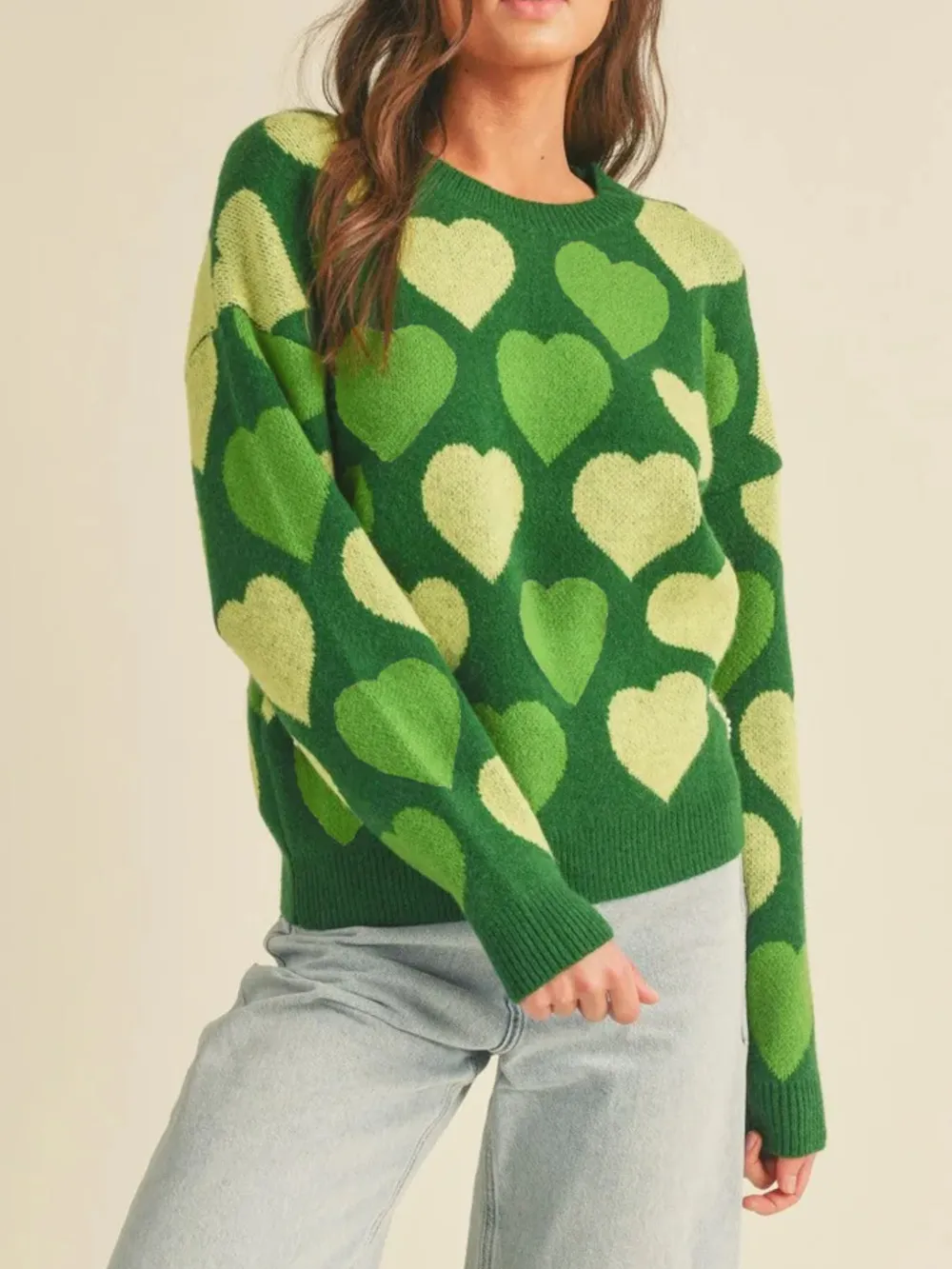 Heart Ribbed Hem Long Sleeve Sweater, image 7