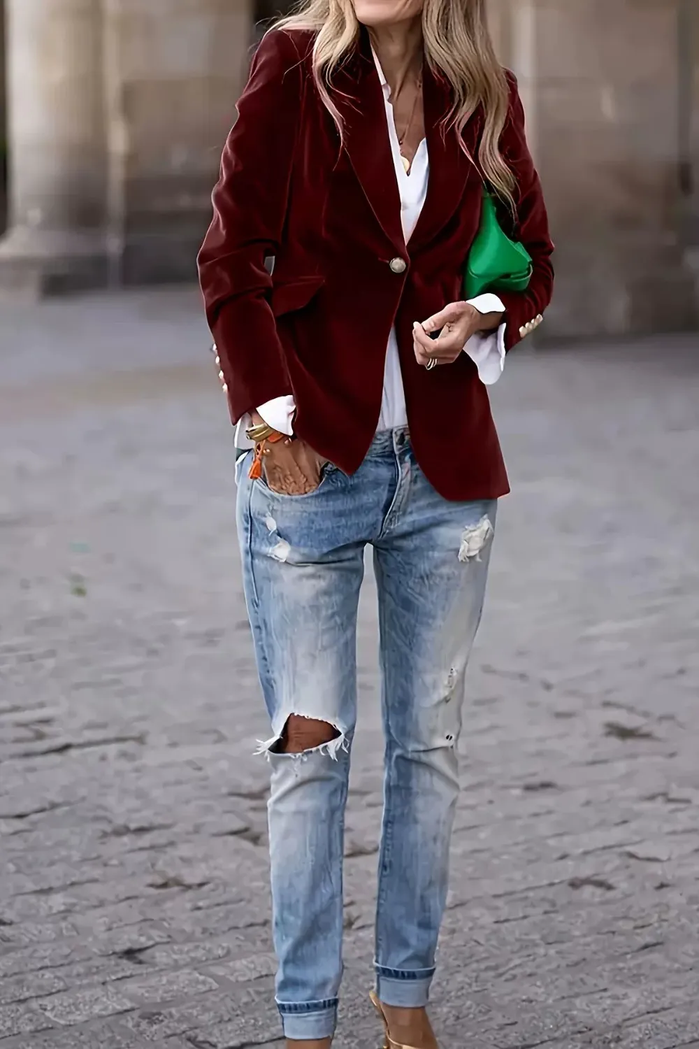 Lapel Collar One Button Blazer, image 4