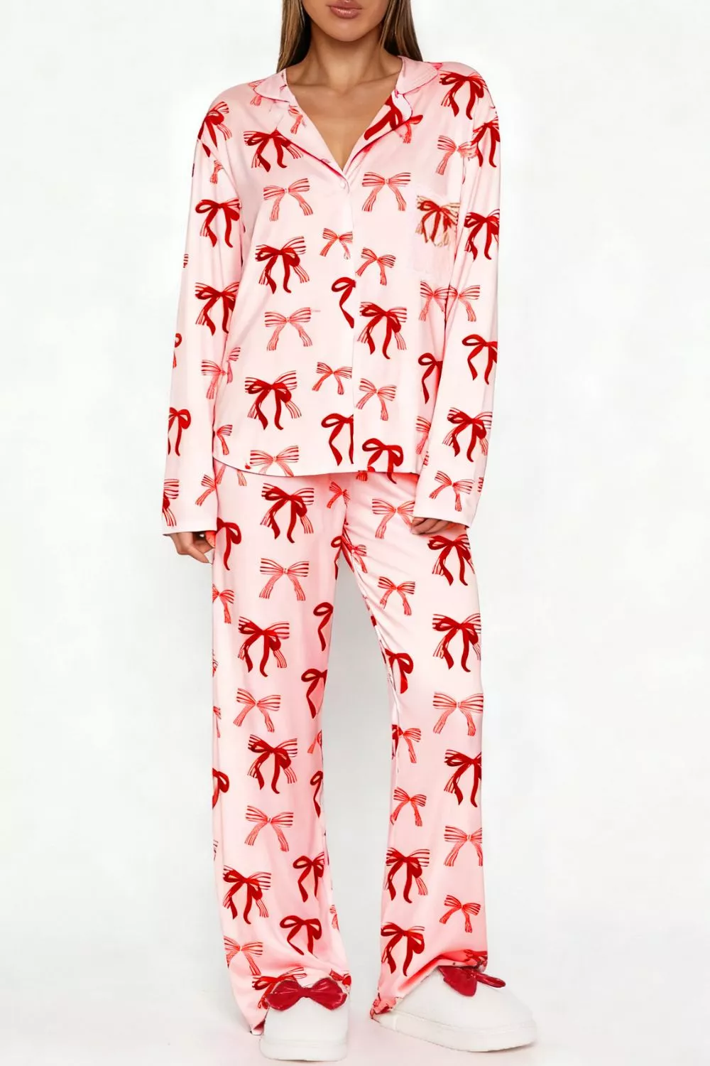 Bow Print Top and Wide Leg Pants Lounge Set, image 7