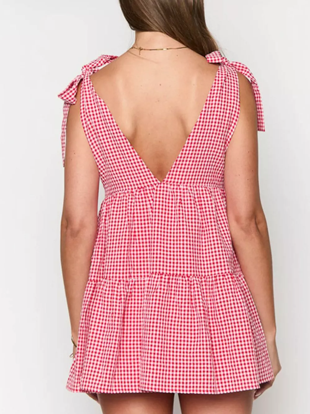 Gingham Tie-Shoulder Mini Dress, image 4
