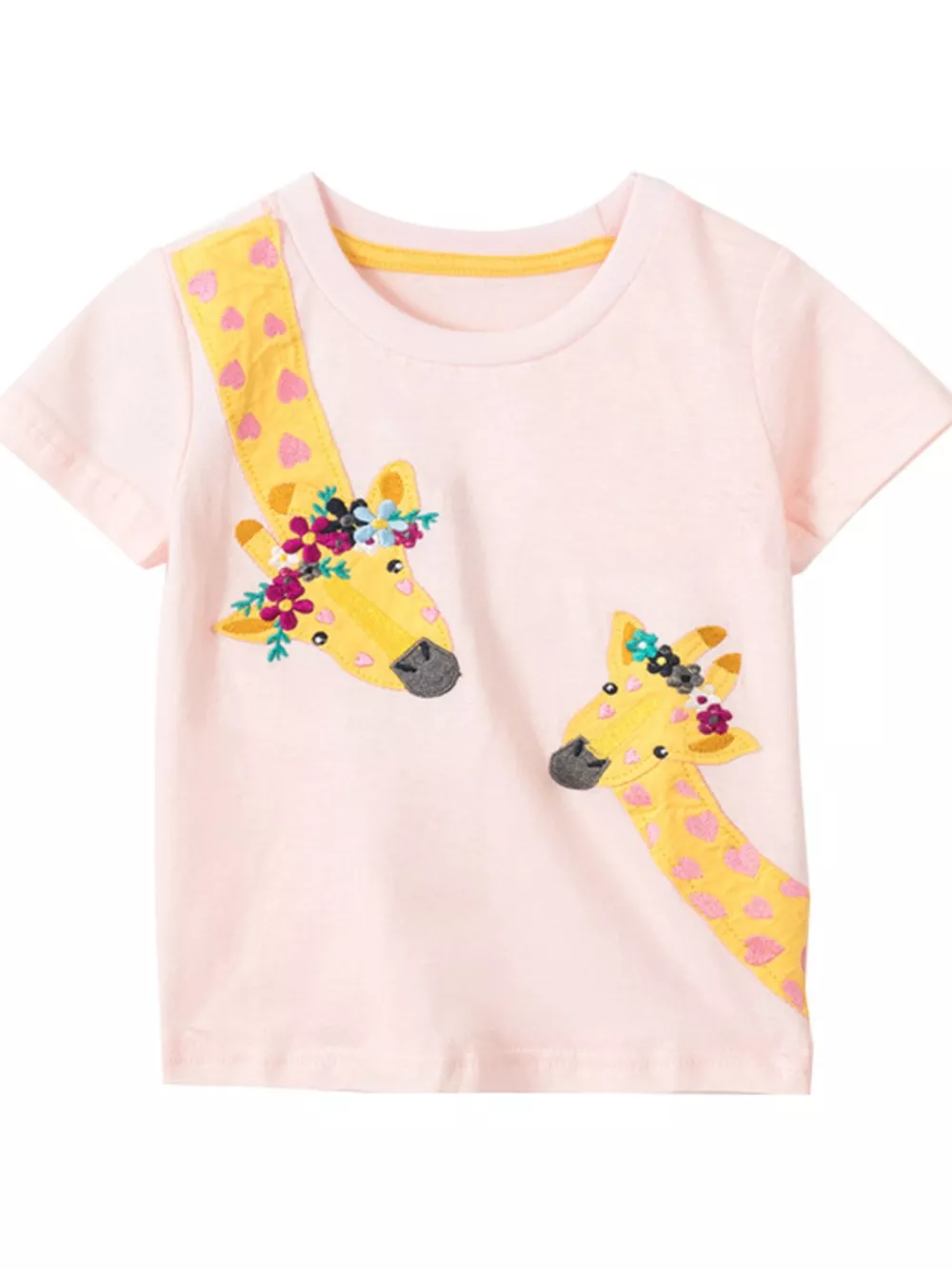 Children's Giraffe Embroidered T-Shirt with Floral Accents, image 2