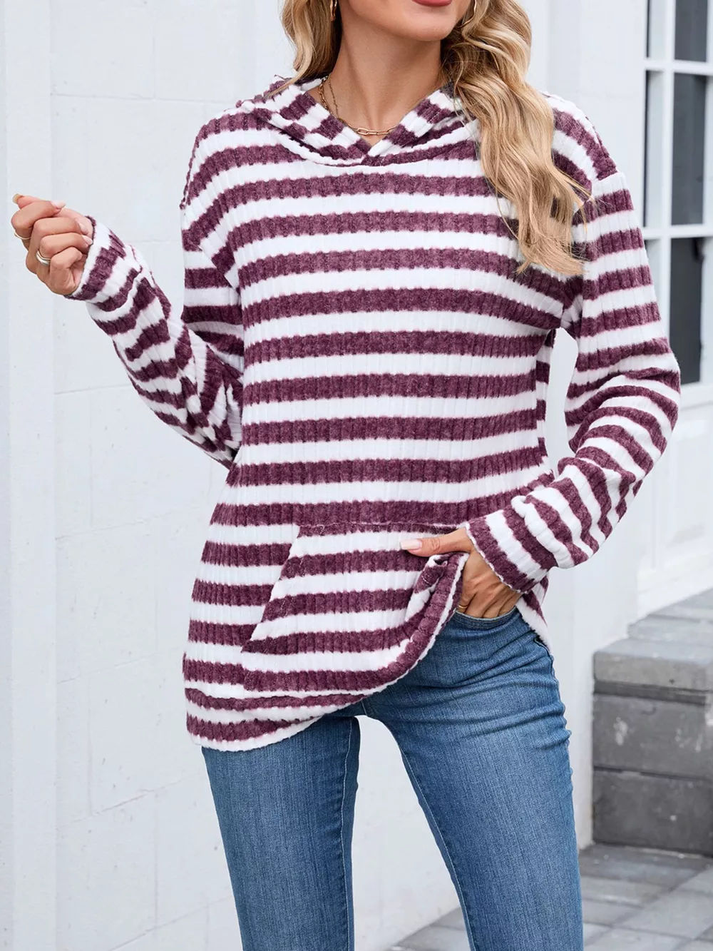 Striped Dropped Shoulder Hoodie, image 3