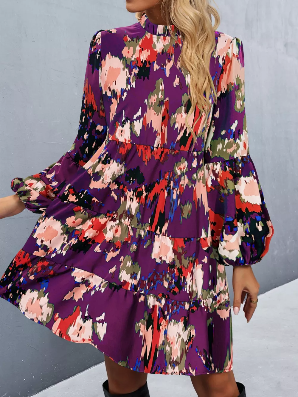 Printed Balloon Sleeve Mini Dress, image 8