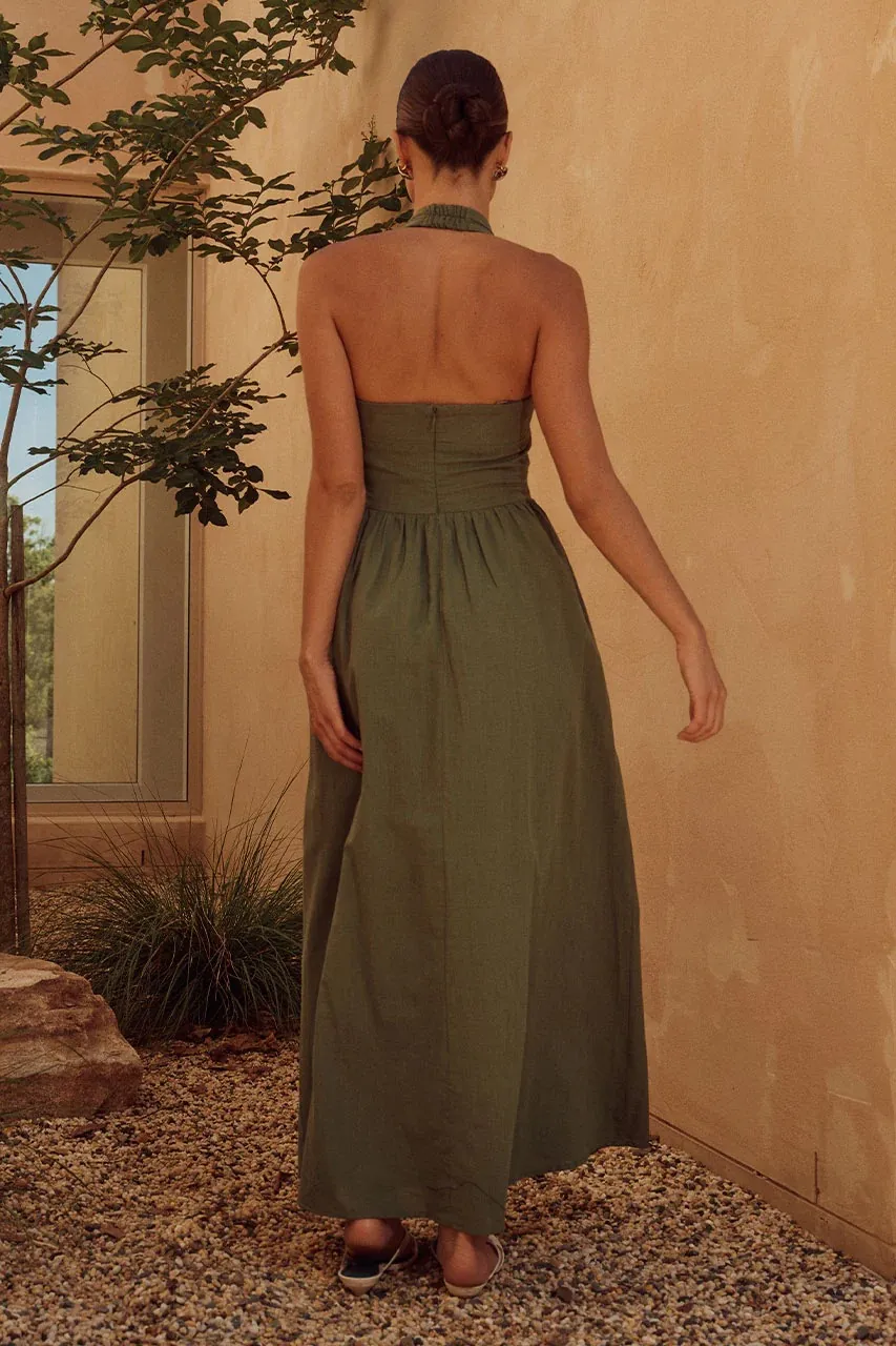 Halter Neck Maxi Dress with Pockets, image 3