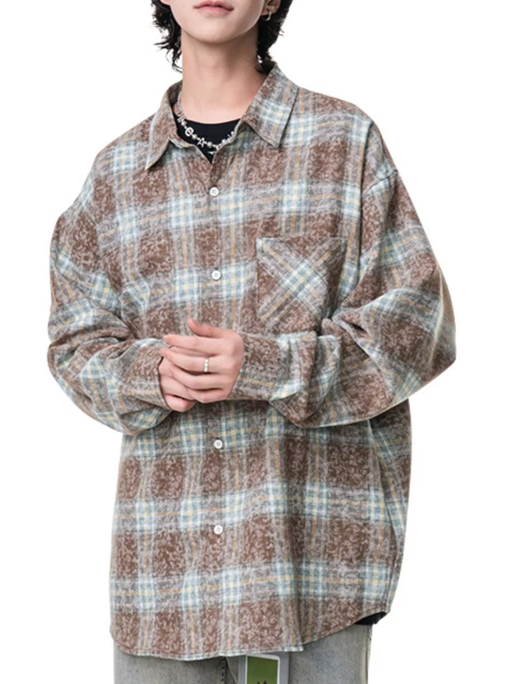 Men's Plus Size Plaid Button Up Long Sleeve Shirt, image 3