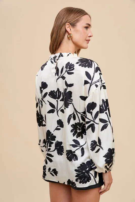 Frill Printed Balloon Sleeve Blouse, image 2
