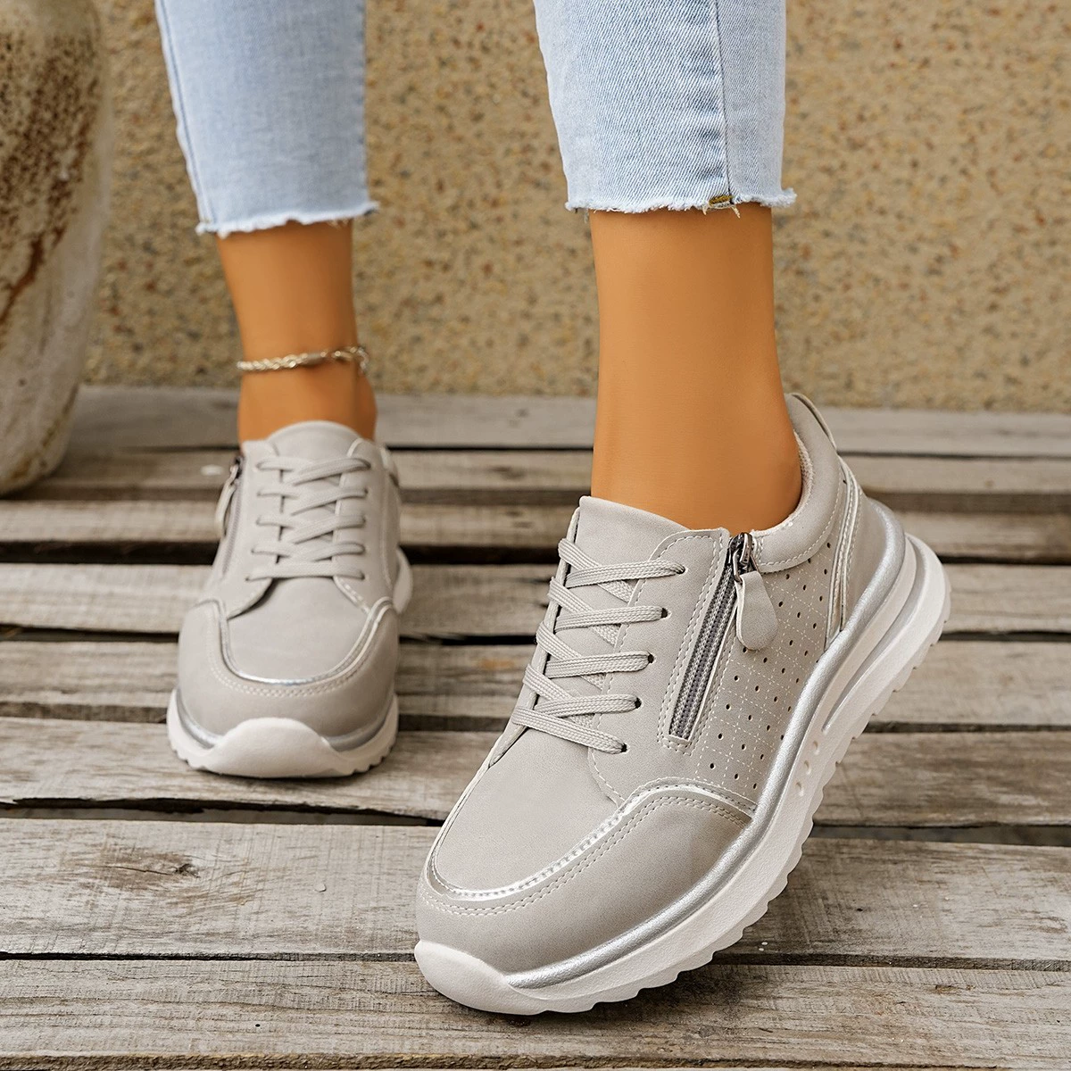 Round Toe Lace Up Sneakers, image 4
